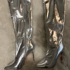 Silver Knee-High Boots